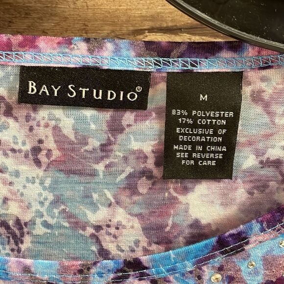 Bay Studio Ladies Abstract Top with Bling, Size M, Purple & Blue Multicolor - Picture 3 of 5
